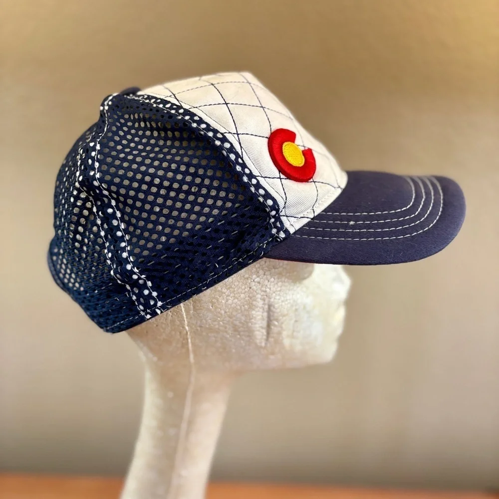 Colorado White Quilted Mesh Back Adjustable Trucker Unisex Hat with C Logo